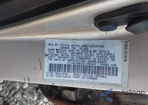 1995 Toyota Corolla Le/Dx from USA, damaged, VIN 2T1AE09B0SC106144